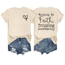 Camiseta GANGXCHEN Christian Walking by Faith para mulheres Camiseta GANGXCHEN Christian Walking by Faith para mulheres