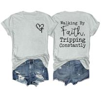 Camiseta GANGXCHEN Christian Walking by Faith para mulheres Camiseta GANGXCHEN Christian Walking by Faith para mulheres