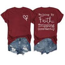 Camiseta GANGXCHEN Christian Walking by Faith para mulheres Camiseta GANGXCHEN Christian Walking by Faith para mulheres