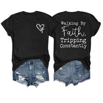Camiseta GANGXCHEN Christian Walking by Faith para mulheres Camiseta GANGXCHEN Christian Walking by Faith para mulheres