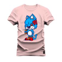 Camiseta Gato Ajato Algodão Confortável Estampada Gola Redonda