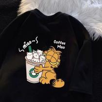 Camiseta Gato Film Garfield Cute Camiseta De Manga Curta Retrô Para O Verão Feminino Com Decote Redondo Solto