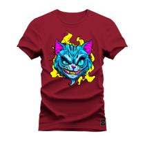 Camiseta Gato Olhar Algodão Confortável Estampada Gola Redonda