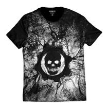 Camiseta Gears of War Símbolo Caveira Branco e Preto Camiseta Gears of War Símbolo Caveira Branco e Preto
