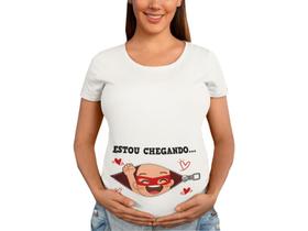 Camiseta Gestante Estou Chegando Bebe Heroi Papai Chá De Bebê Grávida Branca Camiseta Gestante Estou Chegando Bebe Heroi Papai Chá De Bebê Grávida Branca