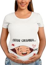 Camiseta Gestante Estou Chegando Papai Chá De Bebê Grávida Branca Camiseta Gestante Estou Chegando Papai Chá De Bebê Grávida Branca