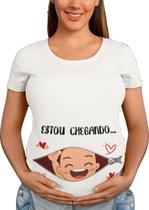 Camiseta Gestante Estou Chegando Papai Chá De Bebê Grávida Branca