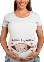 Camiseta Gestante Estou Chegando Papai Chá De Bebê Grávida Branca - Del France