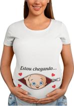 Camiseta Gestante Estou Chegando Papai Chá De Bebê Grávida Branca