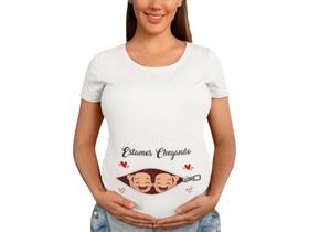 Camiseta Gestante Gêmeos Estamos Chegando Papai Chá De Bebê Grávida Branca
