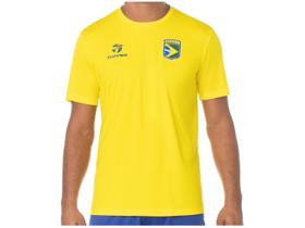 Camiseta Gola Alta de Futebol Topper Brasil Combate Masculina Manga Curta Amarela - Brasil Combate Masculina Manga Curta Amarela