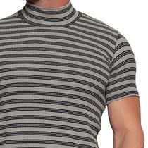 Camiseta Gola Alta de manga Curta listrada masculina, camiseta de Viscose Com Elastano Premium Atemporal, Corte Slim 202