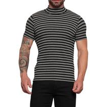 Camiseta Gola Alta de manga Curta listrada masculina, camiseta de Viscose Com Elastano Premium Atemporal, Corte Slim 202