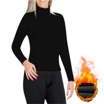 Camiseta Gola Alta Peluciada Feminina Térmica Manga Longa Segunda Pele Ideal Para Inverno