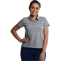 Camiseta Gola Polo Baby Look Malha Piquet Cinza Mescla