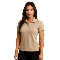 Camiseta Gola Polo Basica Baby Look Areia Camiseta Gola Polo Basica Baby Look Areia