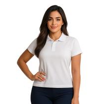 Camiseta Gola Polo Casual Trabalho Malha Piquet Baby Look Branco