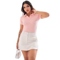 Camiseta Gola Polo Feminina Básica Lisa Canelado Premium