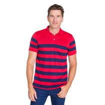 Camiseta Gola Polo John Masculina Listrada Camisaria Colombo Vermelho