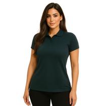 Camiseta Gola Polo Malha Piquet Baby Look Esmeralda