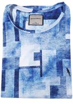 Camiseta gola redonda estampa digital abstract cores azul e branco Coleção Elegance Arara
