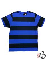 Camiseta Gola Redonda Listrada - Azul Turquesa / Preta