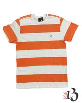 Camiseta Gola Redonda Listrada - Branca / Laranja Camiseta Gola Redonda Listrada - Branca / Laranja