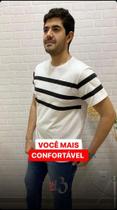 Camiseta Gola Redonda Listrada - Branca / Preta