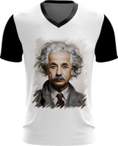 Camiseta Gola V Albert Einstein Físico Brilhante Gênio 1 Camiseta Gola V Albert Einstein Físico Brilhante Gênio 1
