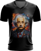 Camiseta Gola V Albert Einstein Físico Brilhante Gênio 2 Camiseta Gola V Albert Einstein Físico Brilhante Gênio 2