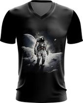 Camiseta Gola V Astronauta Espaço Espacial Estrelas 4 Camiseta Gola V Astronauta Espaço Espacial Estrelas 4