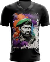 Camiseta Gola V Boina Verde Soldado Batalhão 14