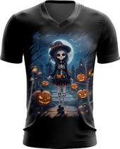 Camiseta Gola V Bruxa Caveira Halloween 11