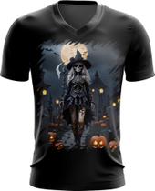 Camiseta Gola V Bruxa Caveira Halloween 14 - Kasubeck Store