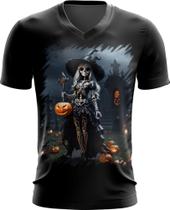 Camiseta Gola V Bruxa Caveira Halloween 20