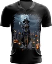 Camiseta Gola V Bruxa Caveira Halloween 5