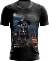 Camiseta Gola V Bruxa Caveira Halloween 7