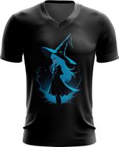Camiseta Gola V Bruxa Halloween Azul Festa 2