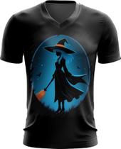 Camiseta Gola V Bruxa Halloween Azul Festa 5