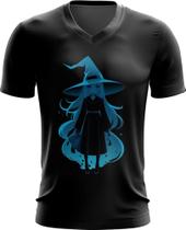 Camiseta Gola V Bruxa Halloween Azul Festa 7 - Kasubeck Store