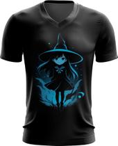 Camiseta Gola V Bruxa Halloween Azul Festa 8