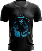 Camiseta Gola V Bruxa Halloween Azul Festa 8 - Kasubeck Store