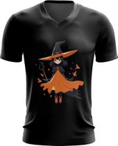 Camiseta Gola V Bruxa Halloween Laranja 7 Camiseta Gola V Bruxa Halloween Laranja 7