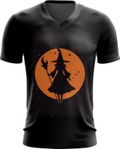 Camiseta Gola V Bruxa Halloween Laranja Festa 4 - Kasubeck Store
