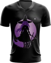 Camiseta Gola V Bruxa Halloween Púrpura 17
