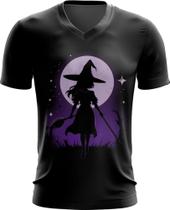 Camiseta Gola V Bruxa Halloween Púrpura 18