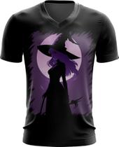 Camiseta Gola V Bruxa Halloween Púrpura Festa 11