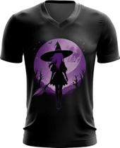 Camiseta Gola V Bruxa Halloween Púrpura Festa 12