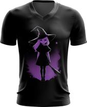 Camiseta Gola V Bruxa Halloween Púrpura Festa 13