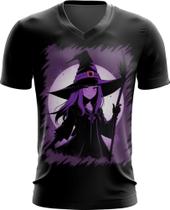 Camiseta Gola V Bruxa Halloween Púrpura Festa 14